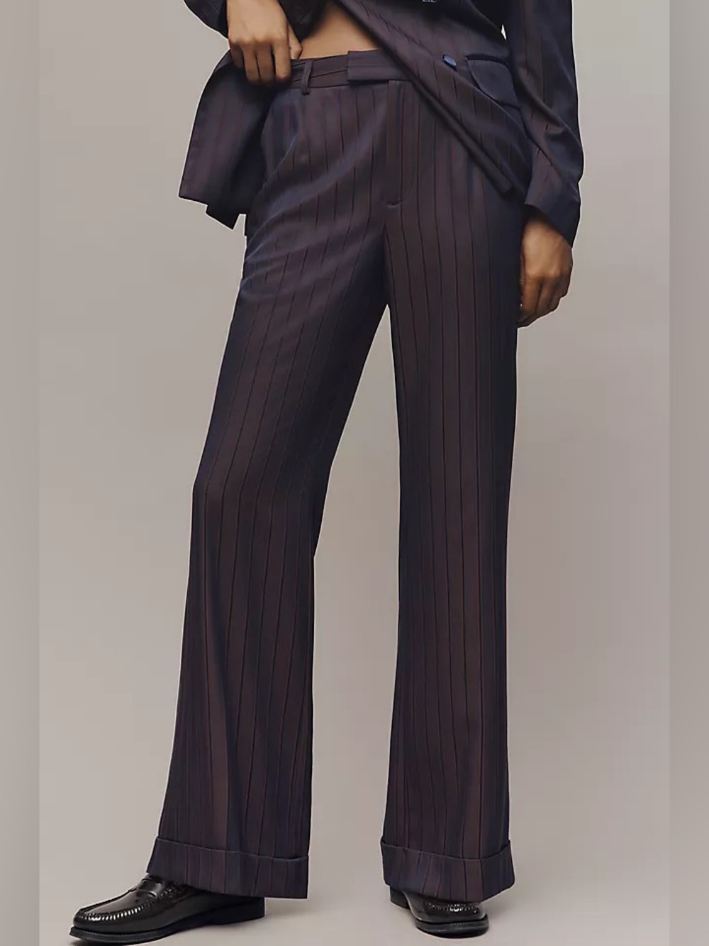 Maeve Cocktail Hour Stripe Suiting Pants Purple Brown Size 12P